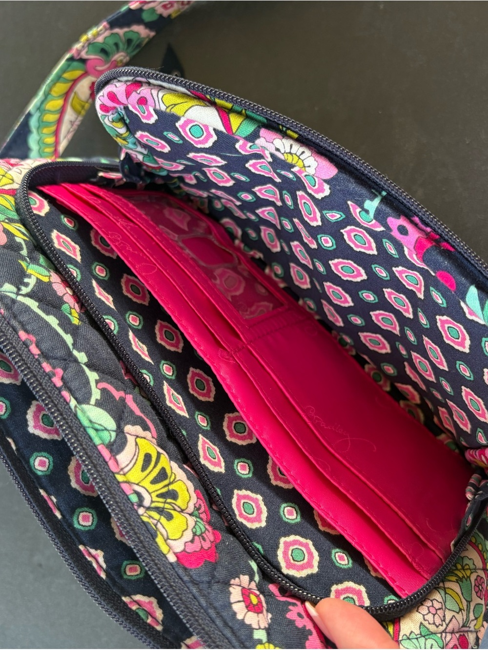 Vera Bradley Navy Floral Quilted Crossbody with Pink & Green Accents - Picture 4 of 4